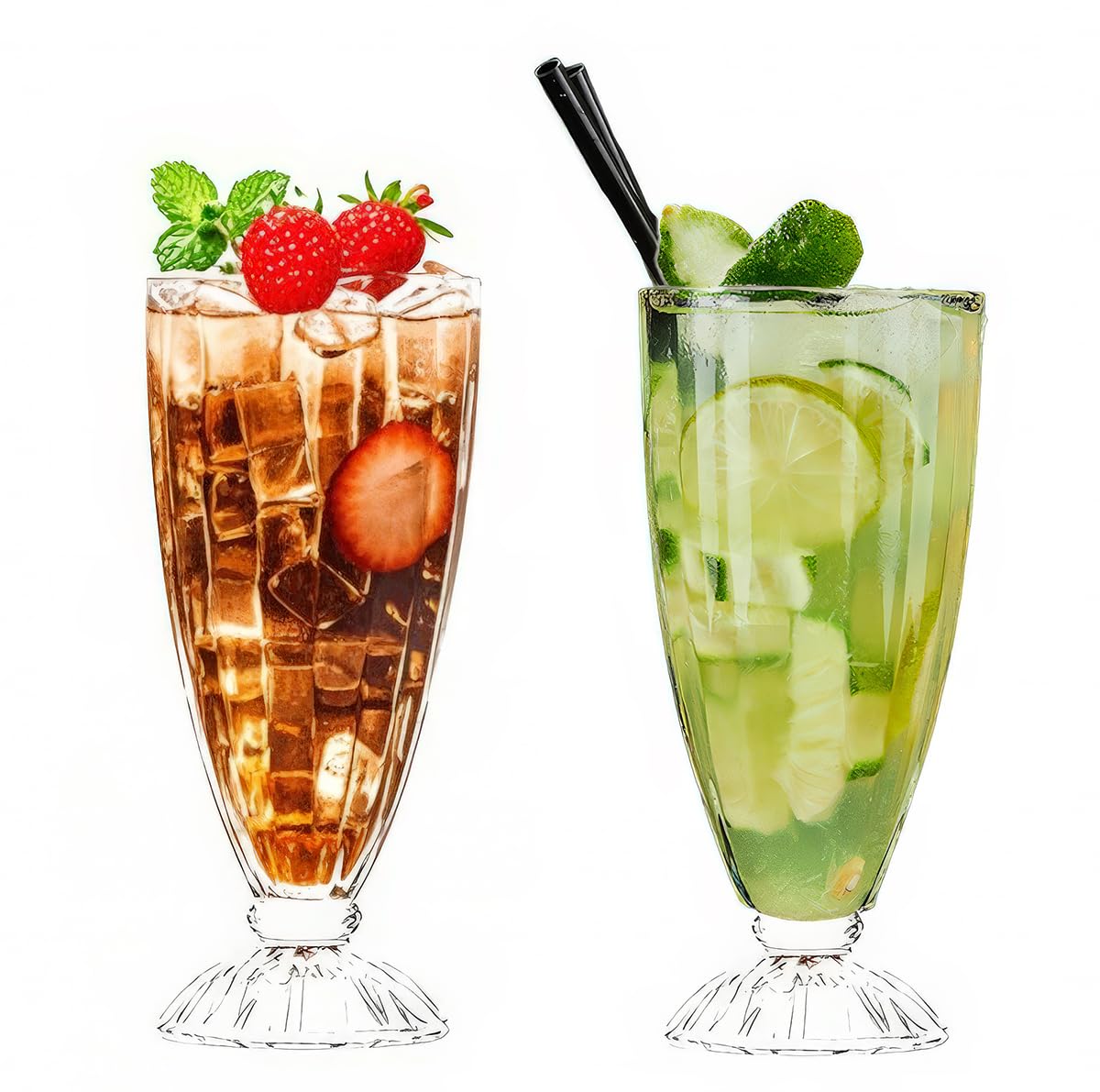 Photo 1 of AICANMOU A Set of Two 12 - Ounce Milkshake Glasses Is Perfect for Iced Coffee and Serves Well as Parfait Glasses for Sundaes, Root Beer Floats, Boba, Sodas, and Iced Lattes. (Modern, clear color)