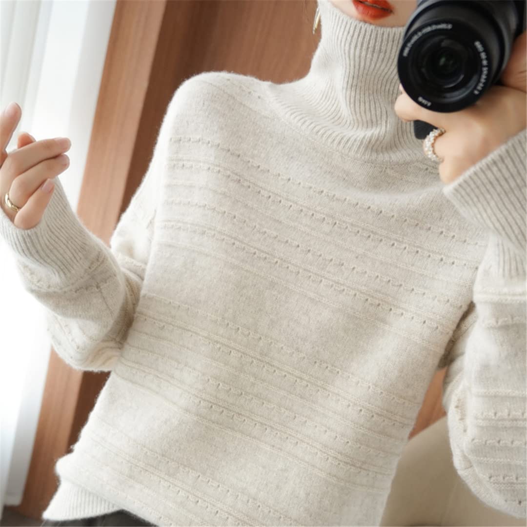 Disimlarl Camicia calda spessa di grandi dimensioni del maglione del cachemire della lana delle donne, Mi Cachi, XXL