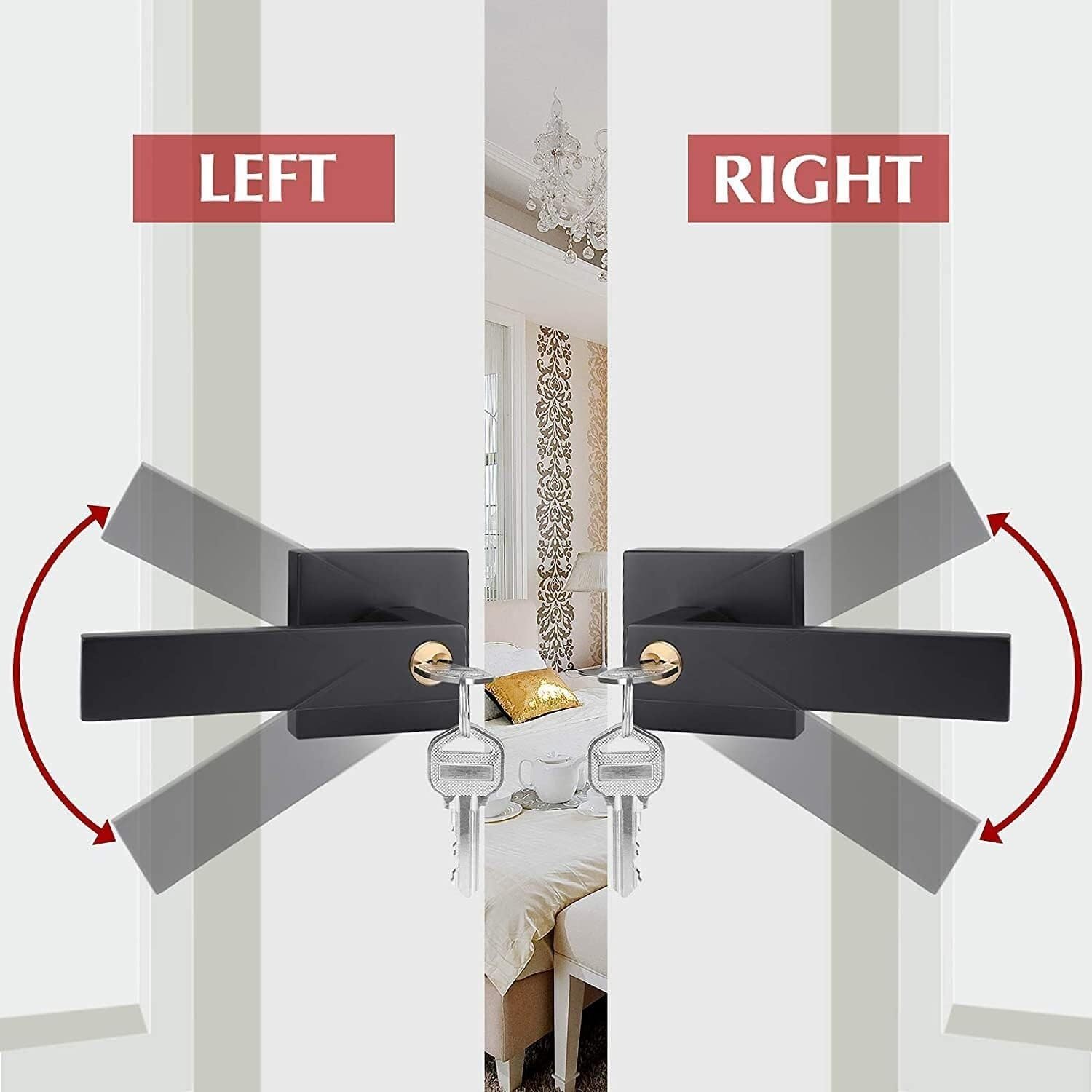 Door Handle,Door Knob,Latch Knob,Door Levers,Black Door Handle Exterior Door Lever,Black Door Lock with Keys Heavy Duty Reversible Exterior Door Handle,Entry Door Handle(3Pack)