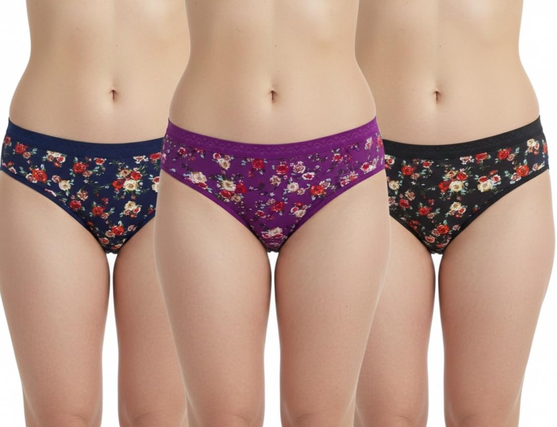 brixtaa Cotton Women's Floral Print Hipster Panties, Comfort Stretch Panties, Combo Pack of 3,Full Back Coverage (Colors & Prints May Vary) Premium-picture-23