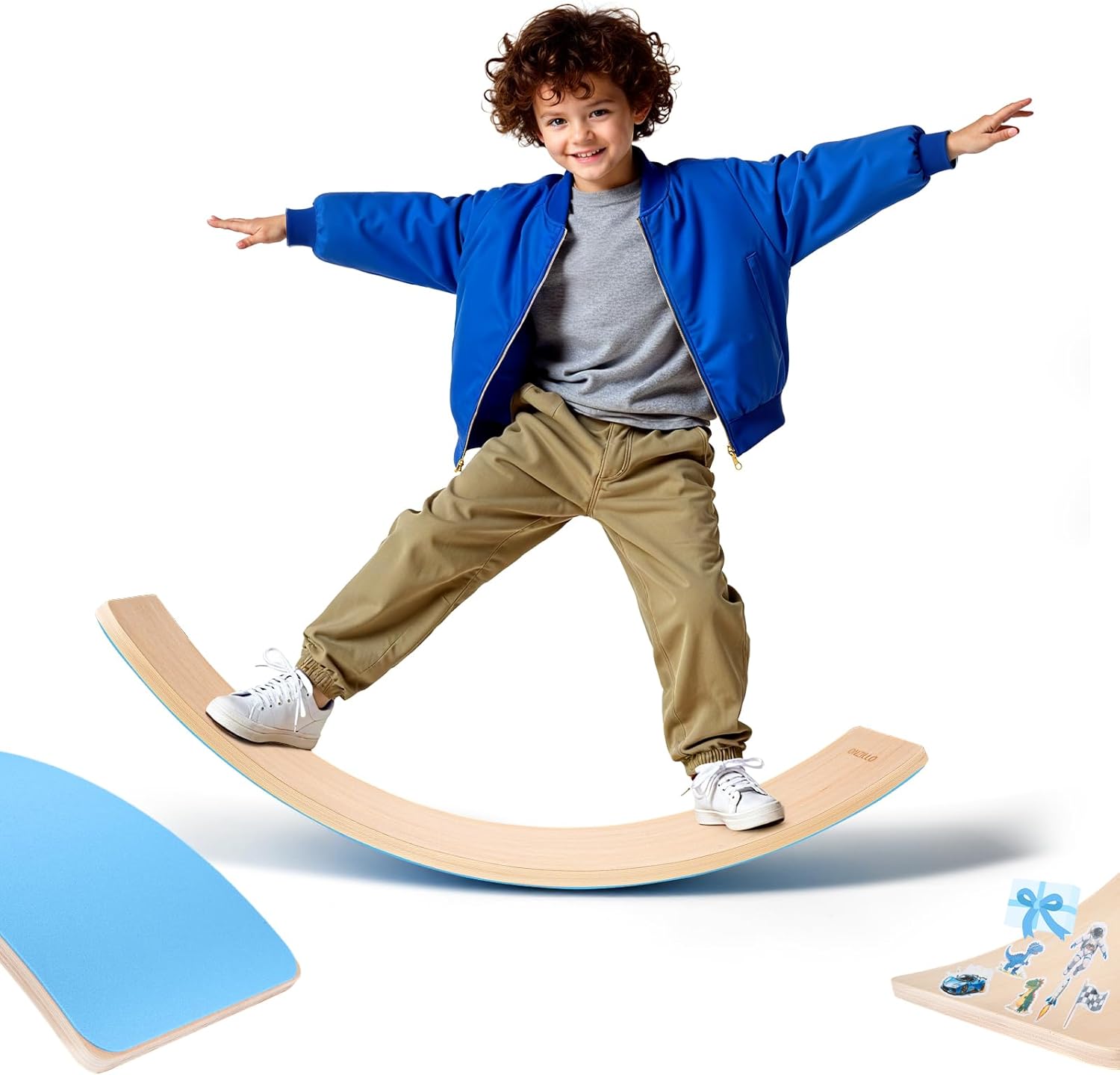 Balance Board Kids, 35 Inch Natural Wooden Wobble Balancing Board for Open Ended Learning, Toddler Rocker Board with Non Slip Felt Yoga Curvy Board for Adult Boys Girls M.ontessori-Inspired