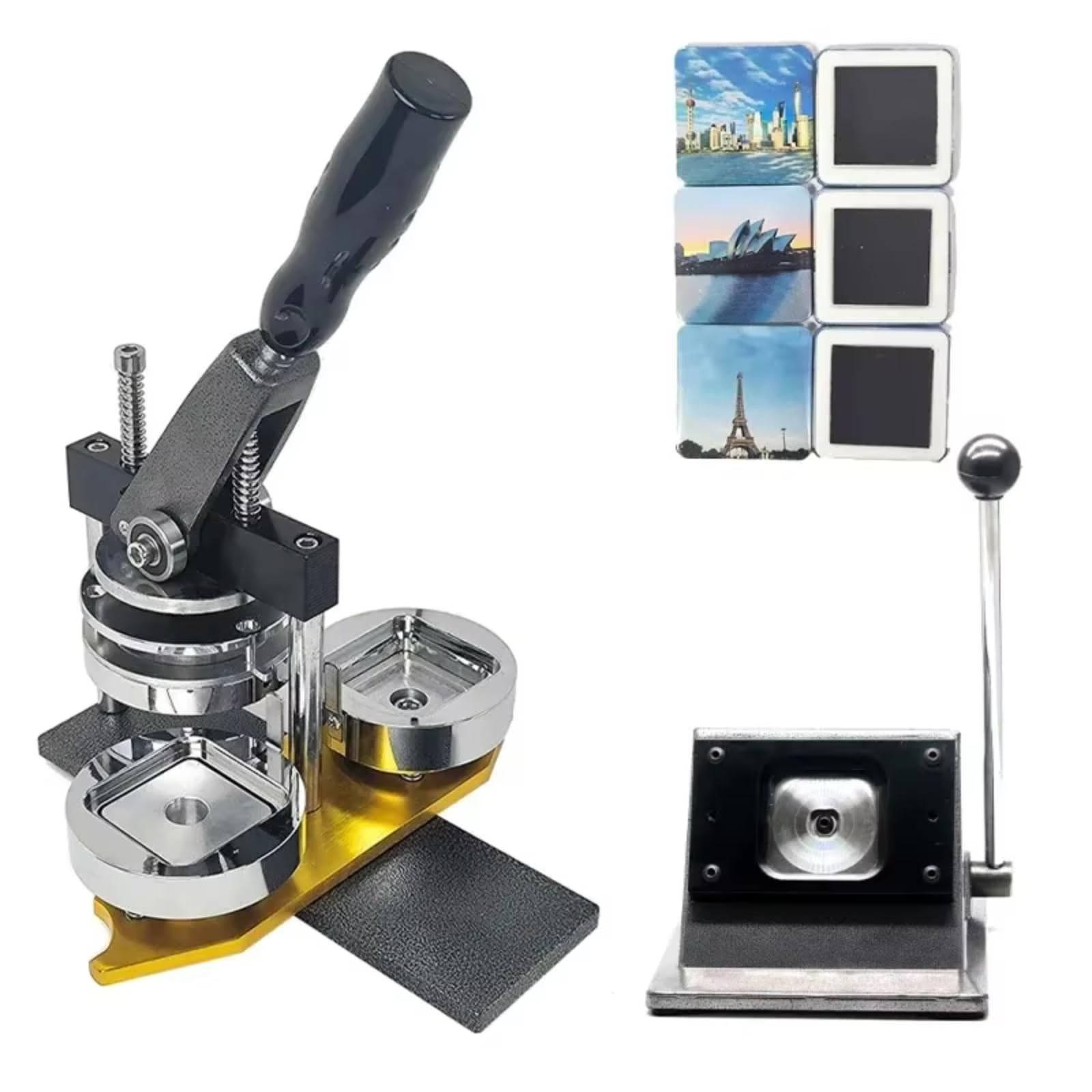 JKJZSALJ Badge Maker Machine,Square Fridge Magnet Making Machine Set 50 * 50Mm Professional Metal Badge Maker With Paper Cutter + 100Pcs Component,For Diy Badge Making
