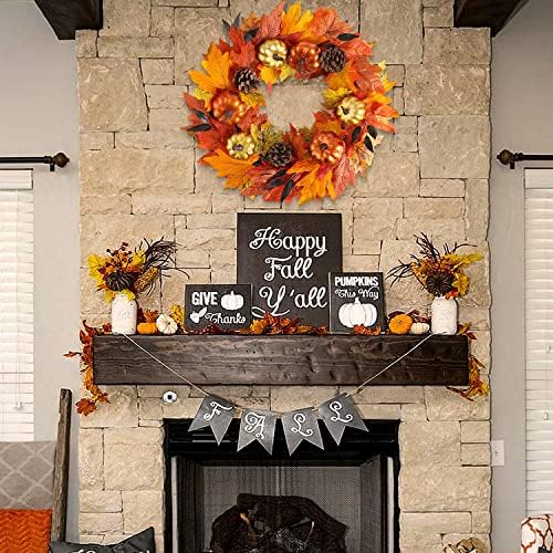 Benjia Autumn Wreath Front Door, Autumnal Fall Halloween Reef Pumpkin Door Wreaths for Outdoor Outside Octber Harvest Thanksgiving Decor Decorations 45cm