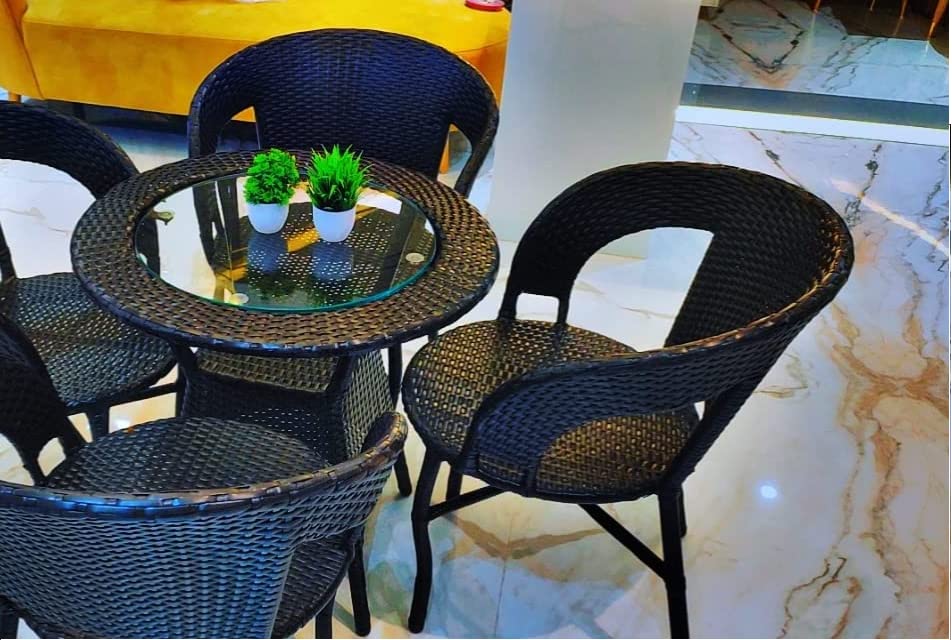 Image of Anaya Decor D-8 Chairs Table Set 4+1 Wicker Patio Furniture Sets 4 Chair and 1 Table for Garden Balcony Bedroom Powder Coated Frame Uv Protected Wicker (Brown-1)