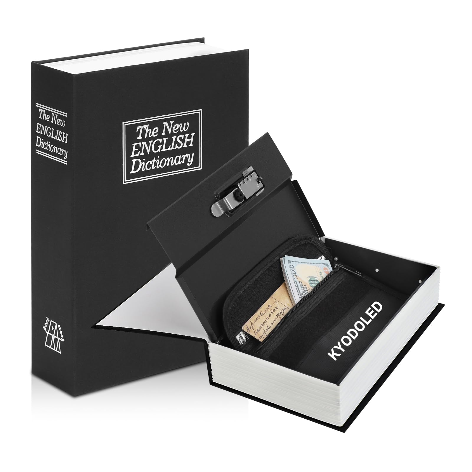 KYODOLED Coffre-fort à livre avec serrure à combinaison et sac ignifuge