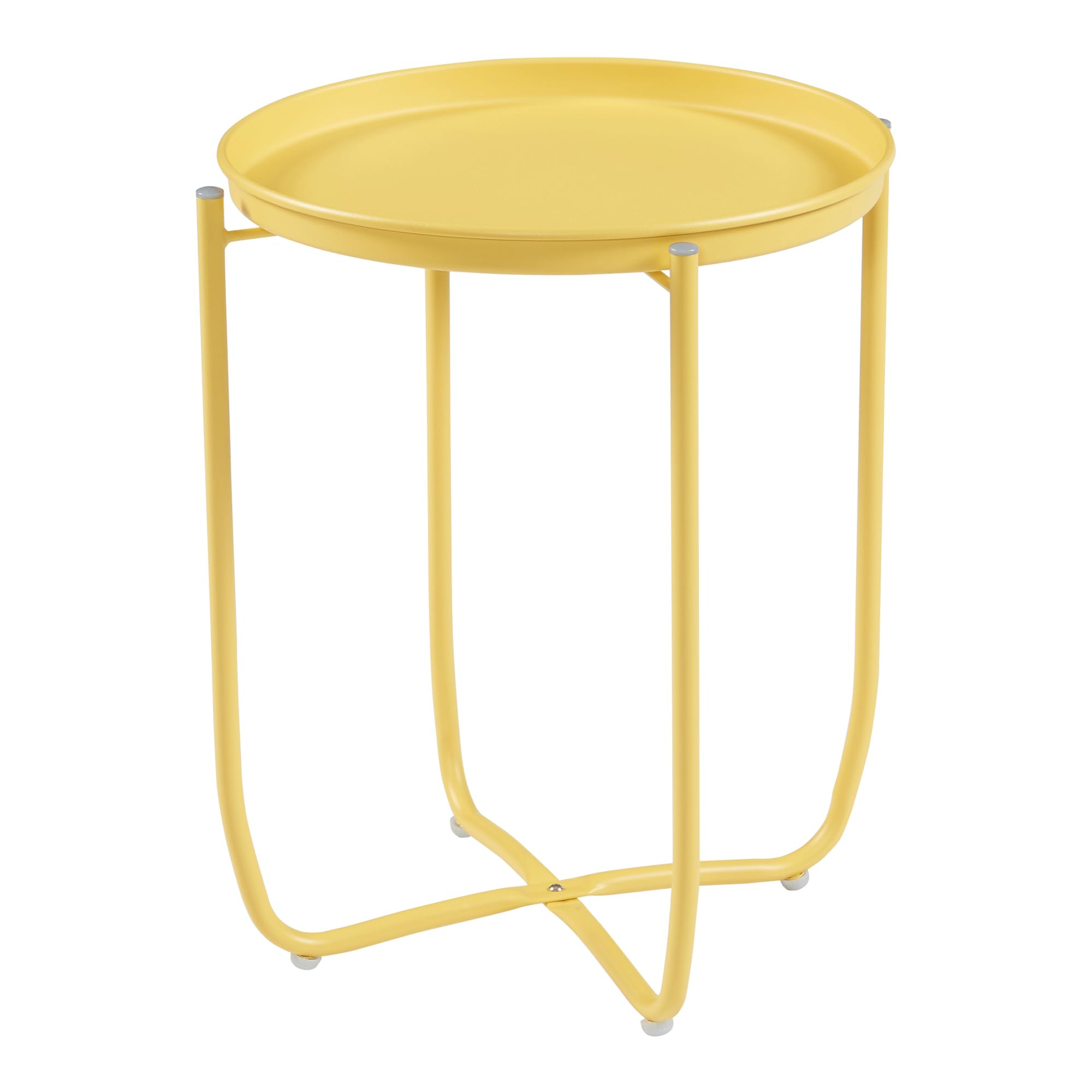[en.casa] Table Basse avec Plateau Rond Amovible Table d'Appoint pour Extérieur Intérieur Jardin Terrasse Balcon Table de Bistrot Design Intemporel Acier 53 x 40 cm Jaune