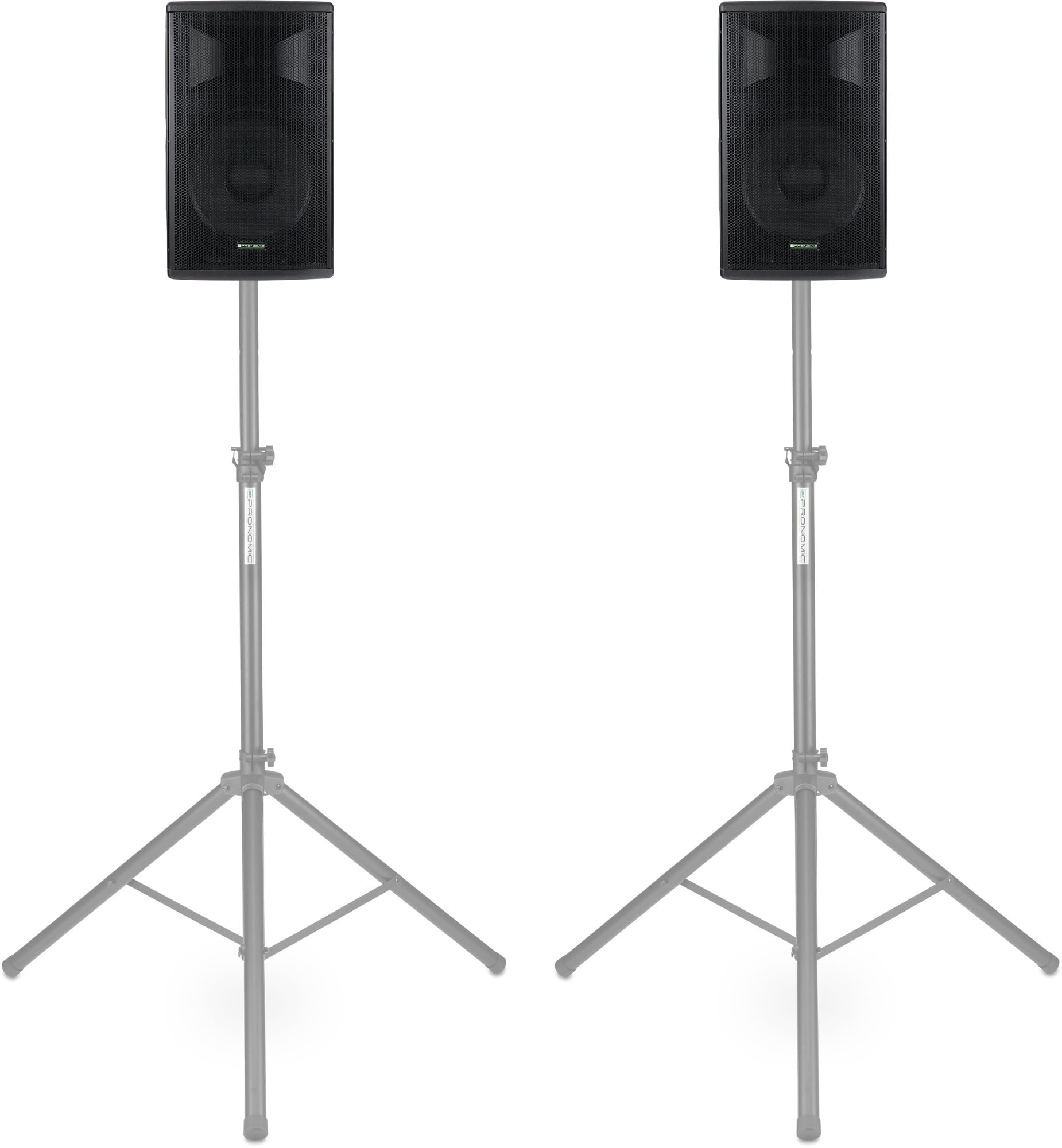 Pronomic E-210 MA Stereo Set - 2 aktive 2-Wege Boxen - Leistung: 2X 100 Watt (RMS) - 10" Woofer + 1,0" Kompressions-Treiber - Bluetooth-Empfänger und MP3-Player mit USB/SD - Monitorschräge