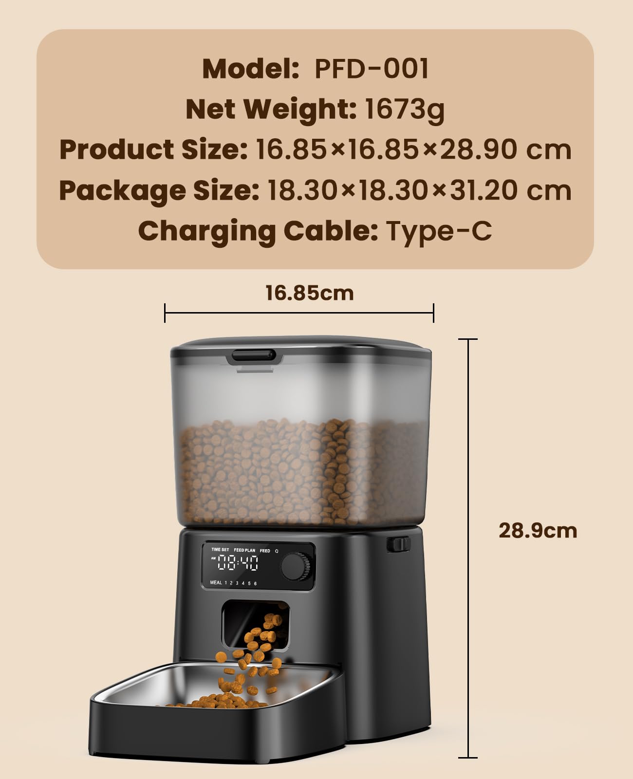 oneisall Alimentatore Automatico per gatti da 3,5L, distributore di cibo per gatti con timer programmabile, 1-6 pasti al giorno, distributore di cibo, con ciotola in acciaio inox