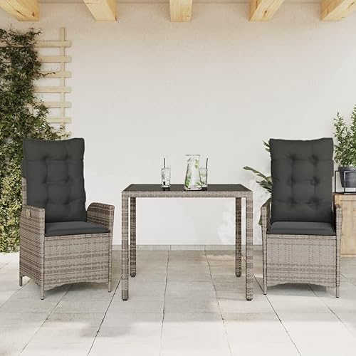 3-Piece Grey PE Rattan Garden Dining Set, Removable Covers, Adjustable