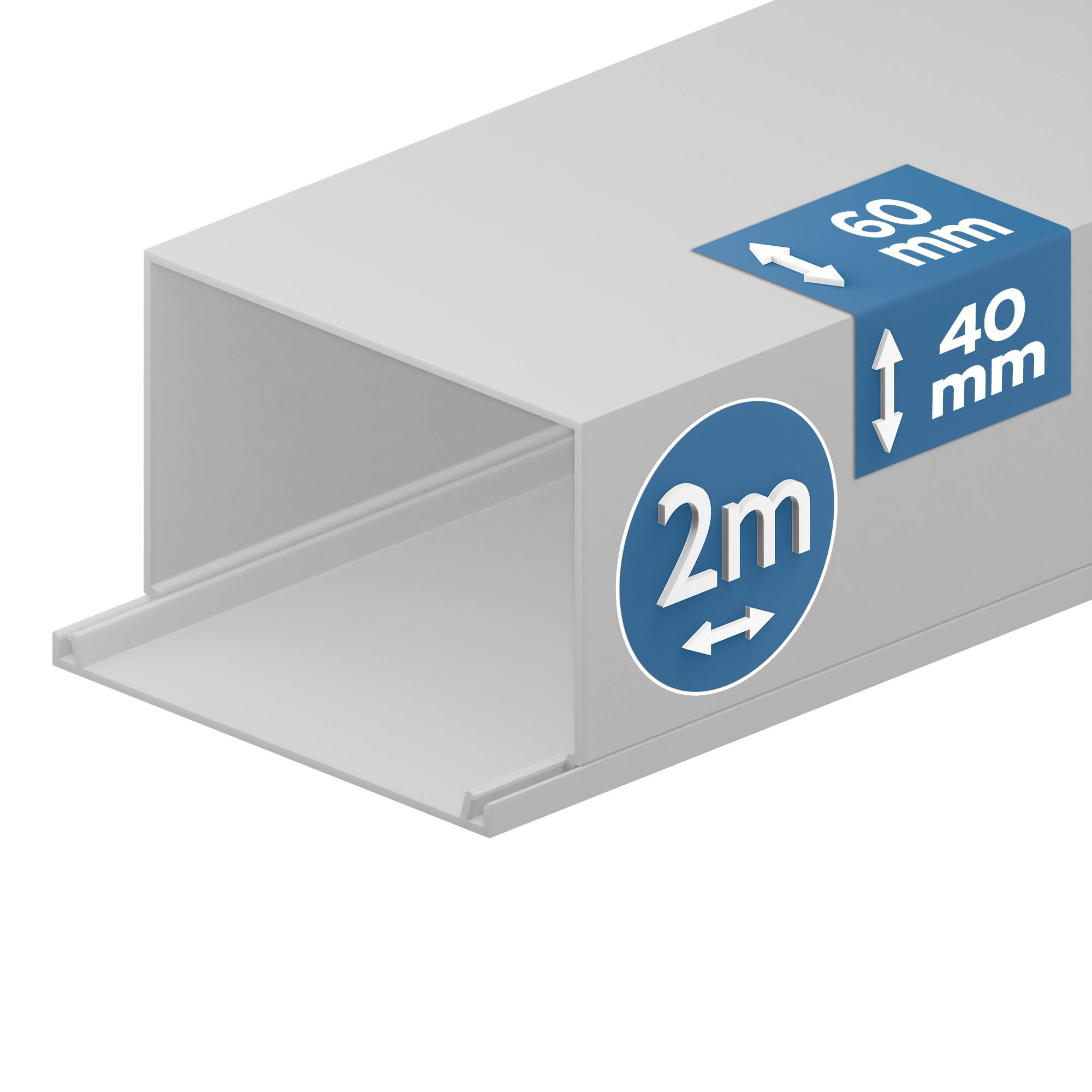 EDO Goulotte de Câble 60x40 mm Cache-​Câble Blanc 2m - Goulotte PVC avec Couvercle à Clipser - Cache Câble Mural en Saillie - Goulotte Décorative TV, Bureau, Salon