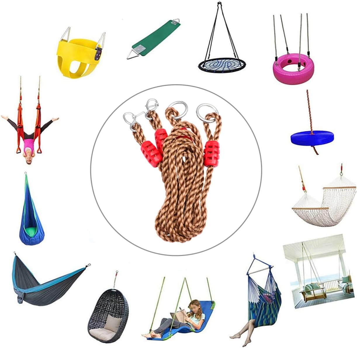 MERRYHAPY 6pcs Swing Strap Adjustable Nylon Rope Tree Swing Kit Accessories for Backyard Random Color