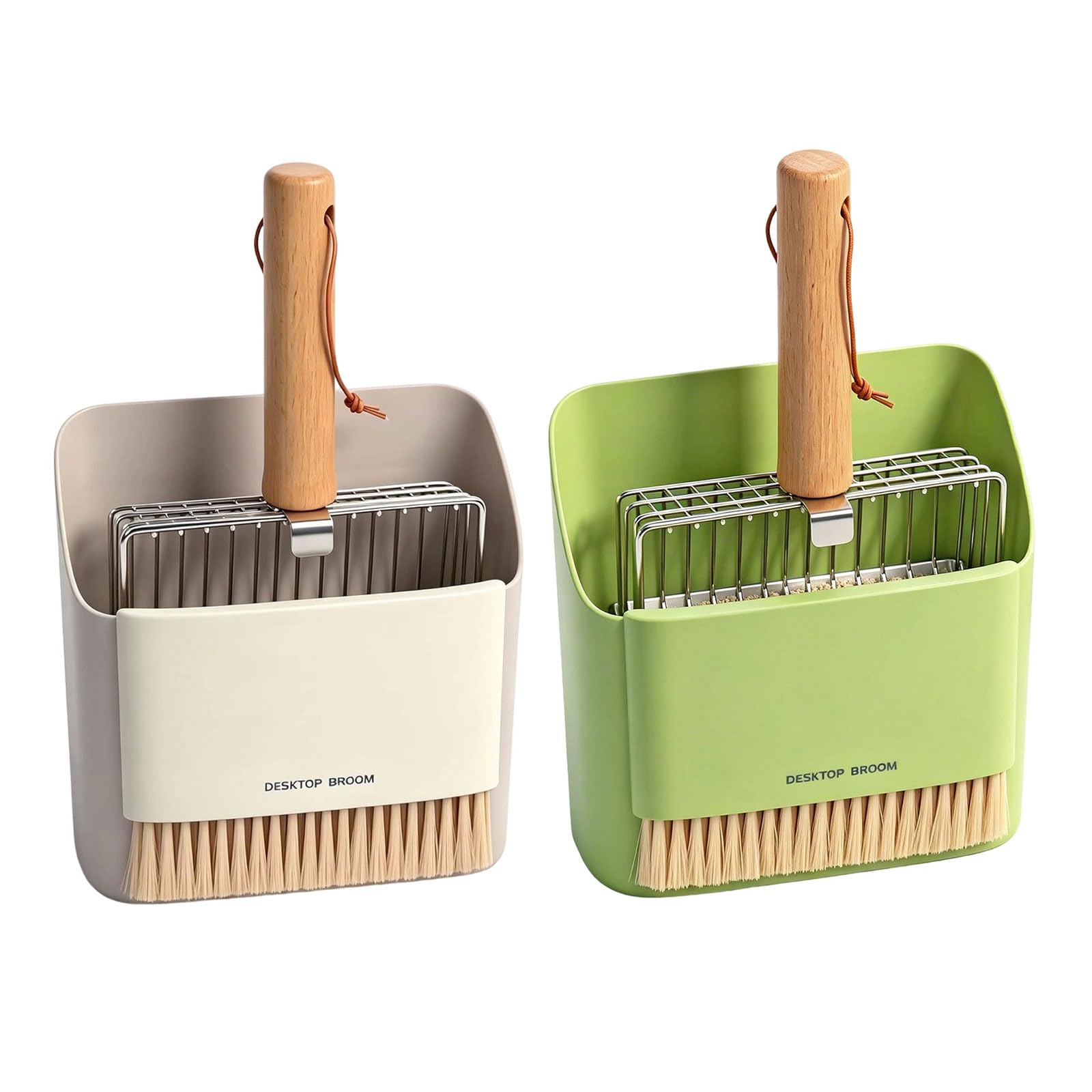Pala per lettiera per Gatti con Supporto per la Cura, Green | Testa scanalata in acciaio inossidabile, manico effetto legno, uso domestico ordinato in interni