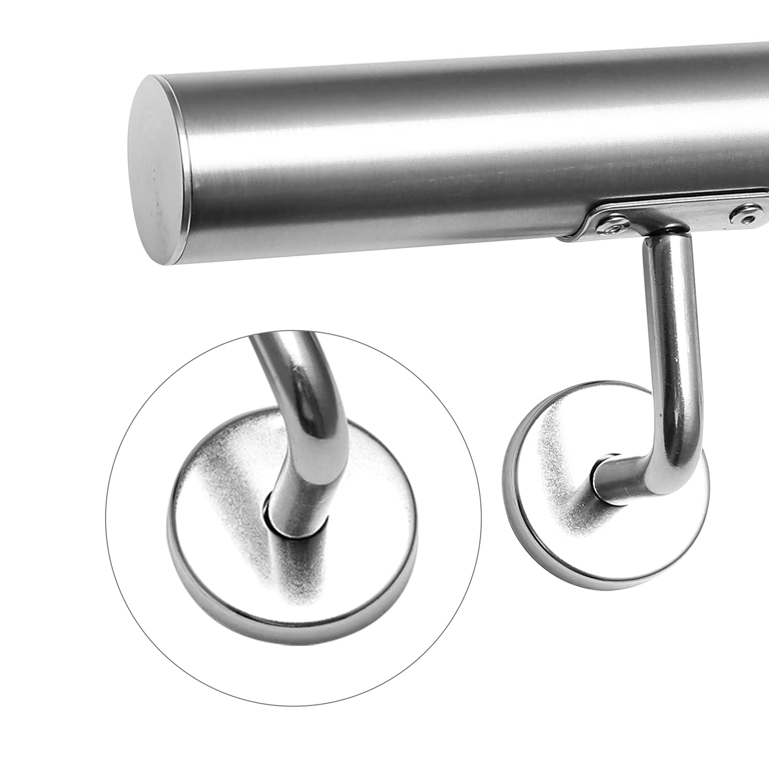 Corrimano in Acciaio Inox Spazzolato da 180 cm con Diametro 42 mm per Interni ed Esterni