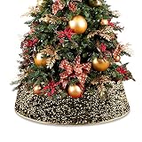 SURPCOS Christmas Tree Collar 30 inch, Christmas Tree Ring Golden Sequin, Christmas Tree Skirt Plast
