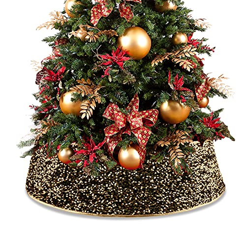 Surpcos Christmas Tree Collar 30 Inch, Christmas Tree Ring Golden Sequin, Christmas Tree Skirt Plastics Sheets With Collar Cover Christmas Tree Decoration For Christmas, Family Gatherings, Parties #TOP9
