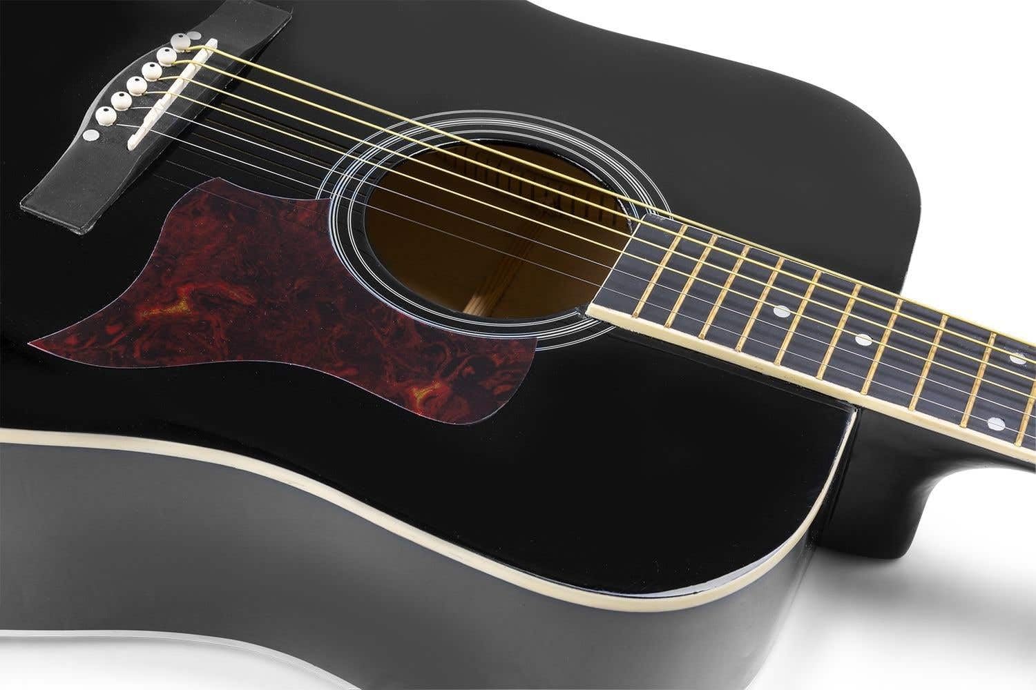 MAX SoloJam Western Kit de Démarrage pour Guitare Acoustique avec Support de Guitare - Noir, Idéal pour Débuter la Guitare
