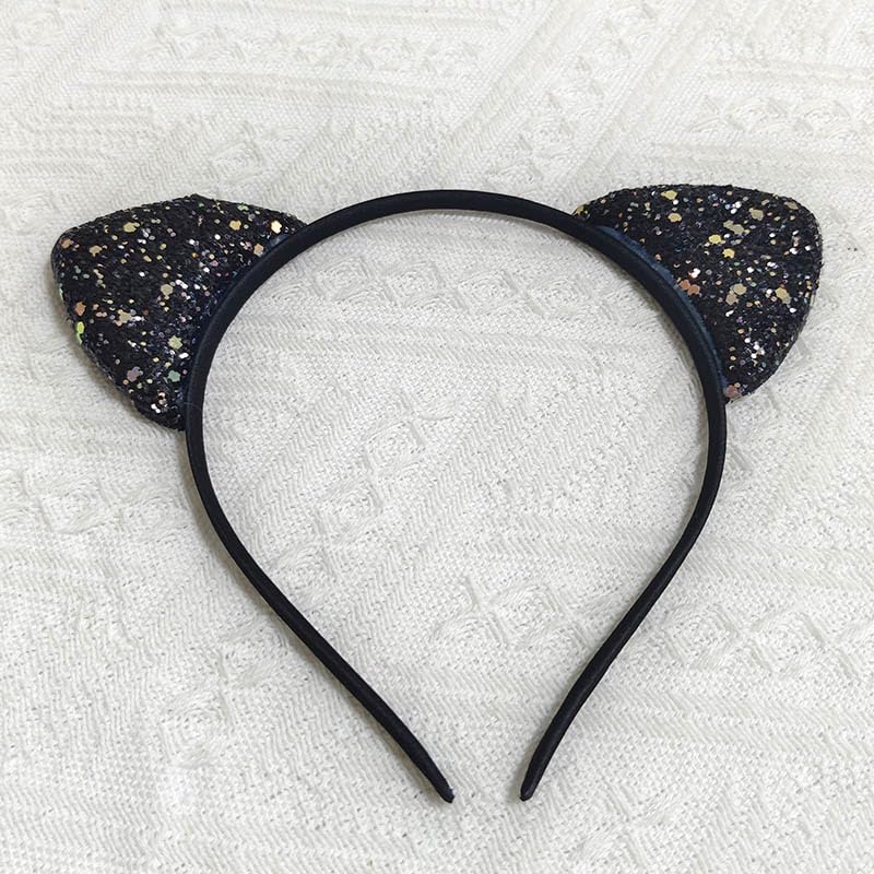 RFTWXHPN Black Sequin Cat Ears Headbands Halloween Cat Ear Headband for Women Halloween Cosplay Costumes Hair Accessories for Women Cat Ears Head Bands Black Glitter Ear Headband - Image 4
