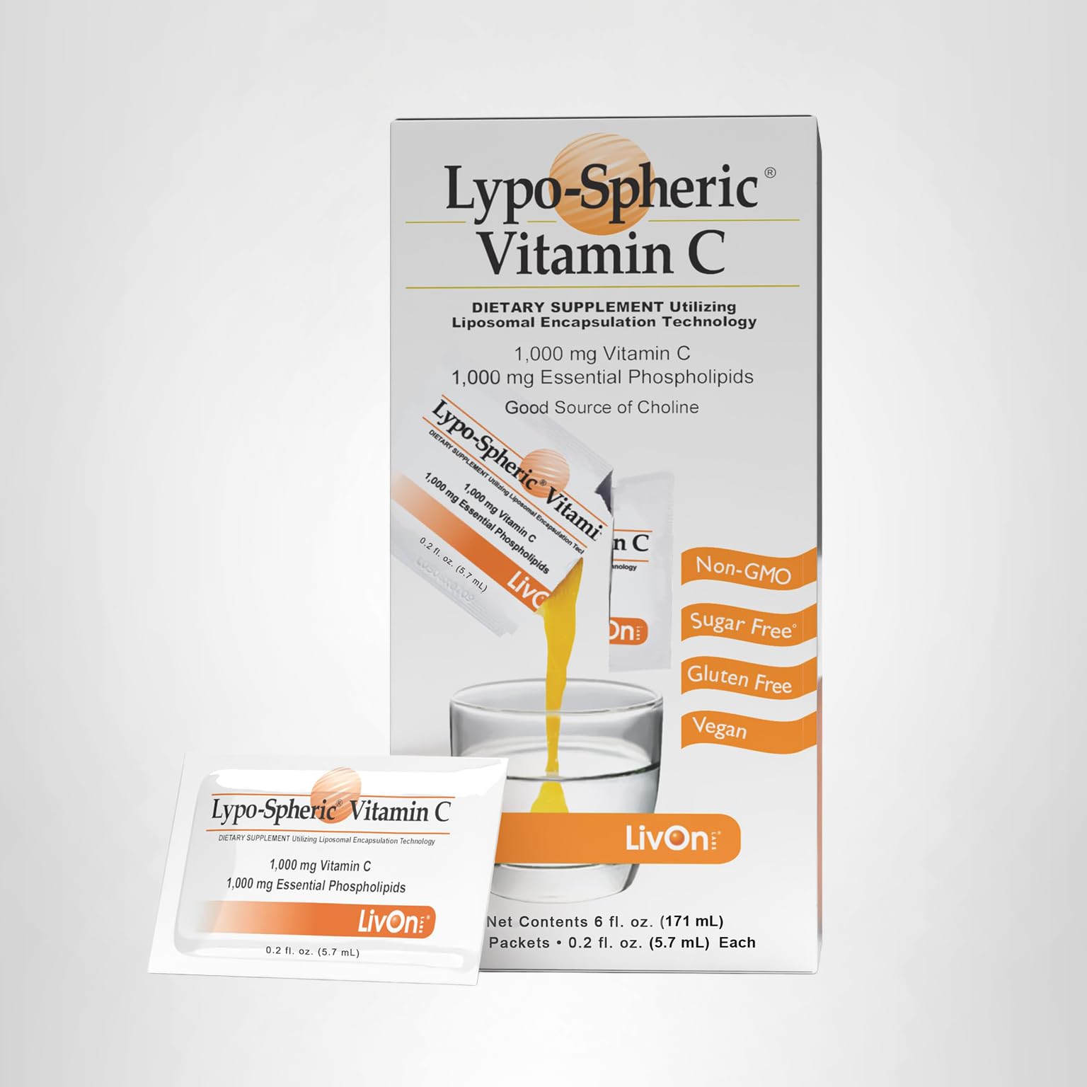 Amazon.com: LivOn Laboratories LypoSpheric Liposomal Vitamin C 1000mg - No  Sugar, Immune Support, Plant Based - Easy to Swallow, Absorbable - NonGMO,  Gluten Free (0.2 fl oz Individual 30 Packets) : Health & Household
