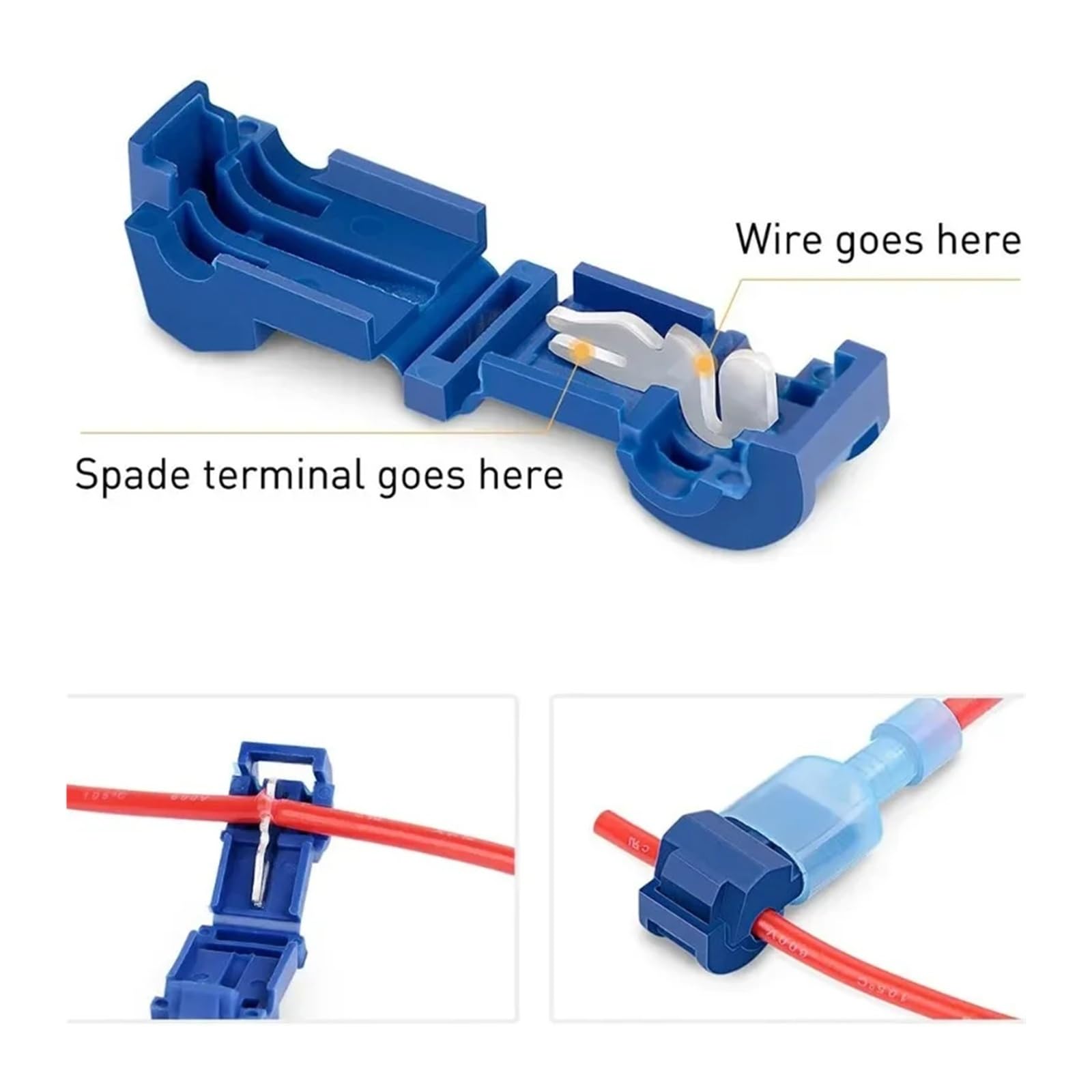 Conectores en T de 50/100 Piezas, empalmes rápidos de Cables, terminales de crimpado de Cable Aislado, Conectores de Cable eléctrico, Juego de empalmes a presión(Blue Kn2,100pcs)