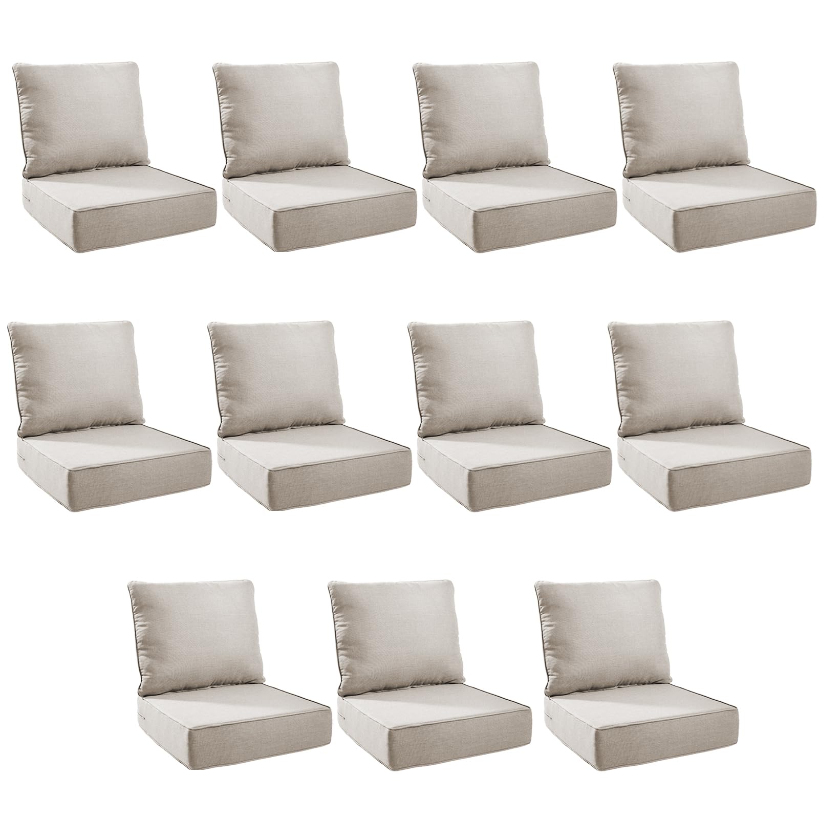 Outdoor Cushion Set for Patio Furniture, UV Resistant, Water Resistant - 6 Inch Thick Foam Garden Cushions – 22x24 Inch Patio Seat Covers for Chair/Sofa/Couch | Beige | 11-Pack |