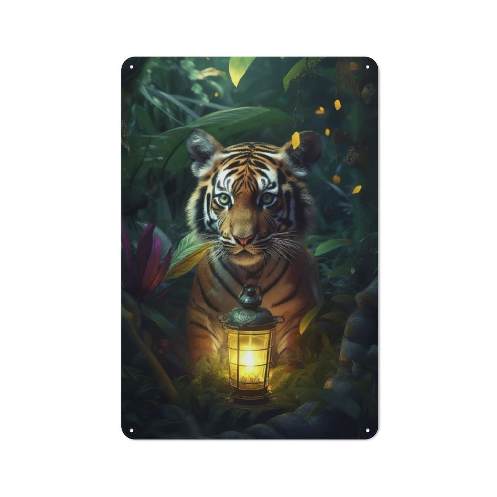 Junmoney Fantasy Lamp Tiger Cub Metal Wall Sign 30X20cm Featuring For Home Bar Wall, Suited To Bar Sign Collectors