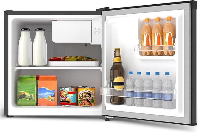 CHiQ CSD46D4 mini fridge,46L small fridge,Reversible doors,35dB, Low noise,Table Top Fridge,for Bedrooms, Hotels, Offices,Dark Inox,12 years compressor warranty