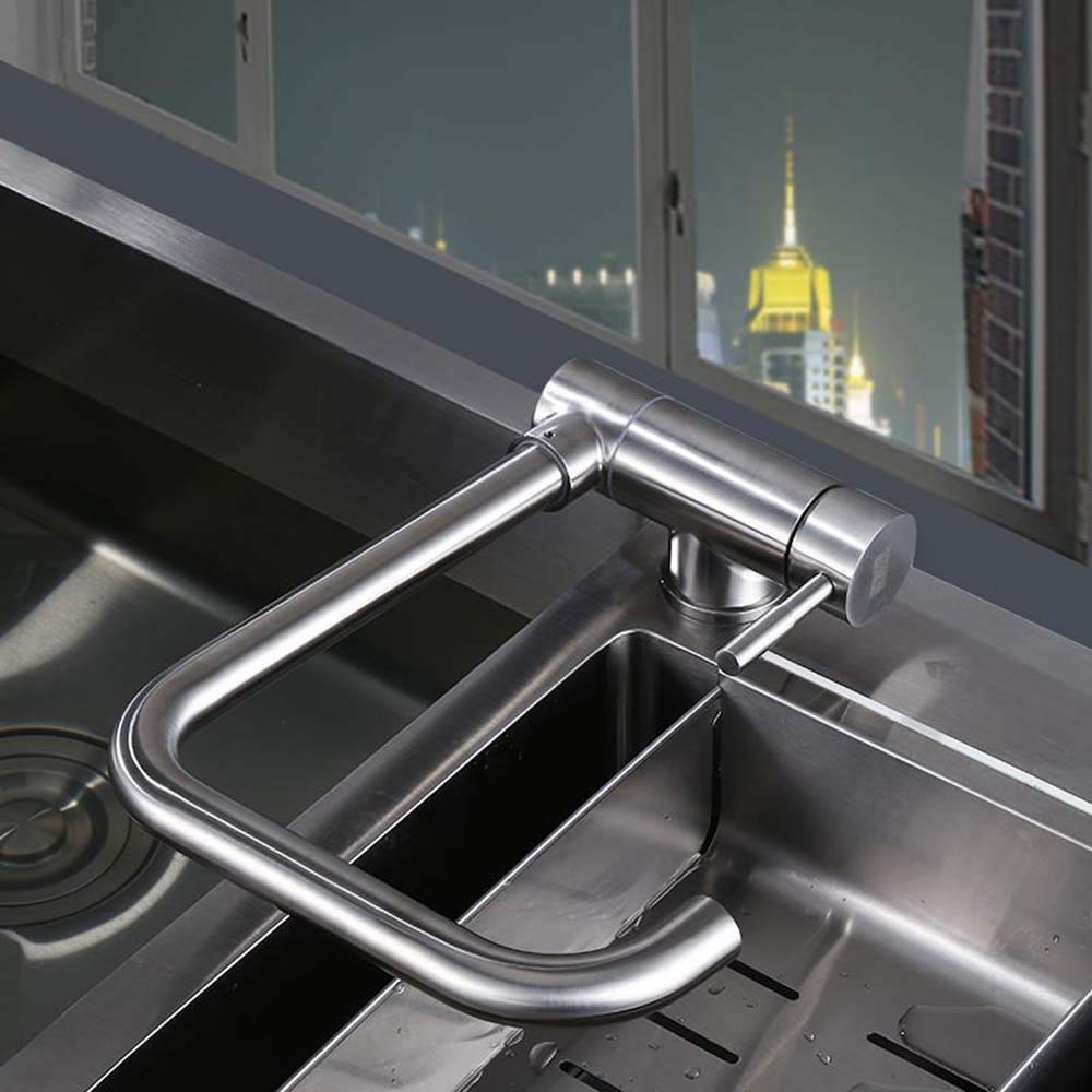Kitchen Sink hot and Cold Water Faucet can be rotated 360 Degrees, Lead-Free Folding Mixer 360 Degree Swivel Single Handle
