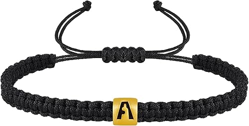 VIBILIA Initial Bracelets for Women Men Teen Boys Girls Woven Rope Braided Letter Bracelet Gold 26 Alphabet Handmade Adjustable Black String