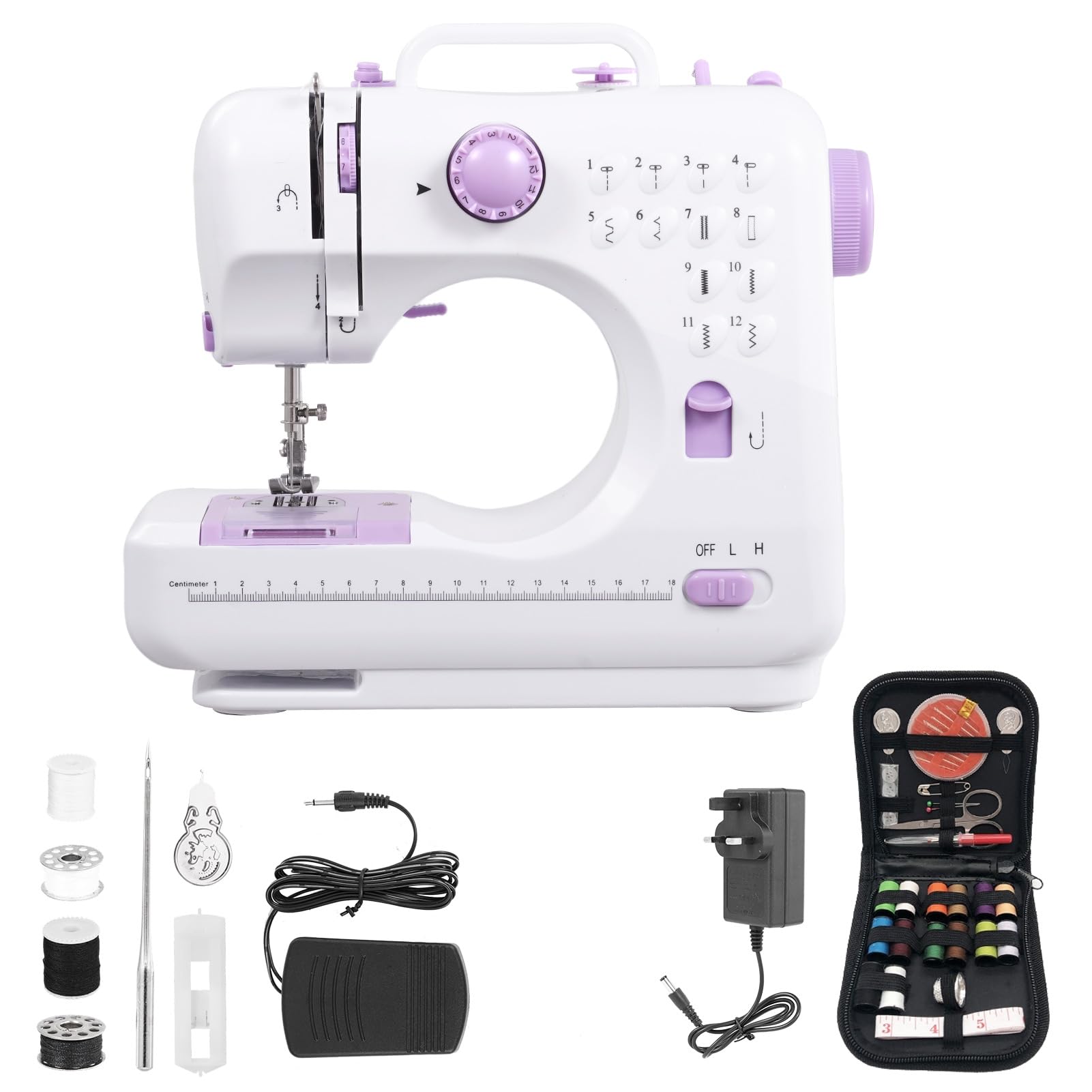 Sewing Machine Portable for Beginners, 12 Stitches Electric Sewing Machine, Multi-Function Dual Speed Small Mini Sewing Machines, with Foot Pedal & Sewing Kit for Fabrics, Clothes, Home Use & DIY