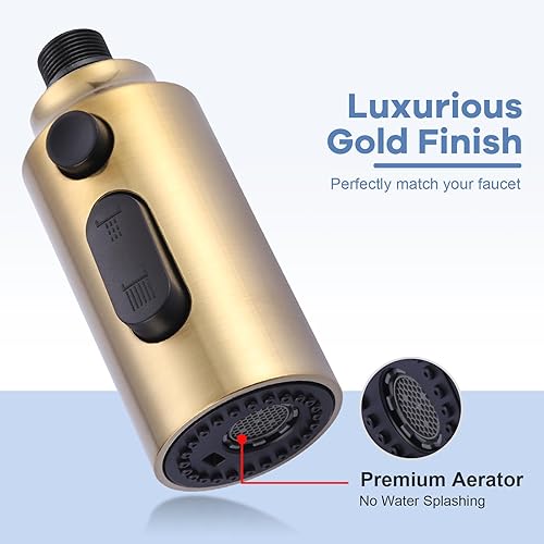 Miniatura 5 de iVIGA Cabezal de repuesto para grifo abatible, boquilla de cabezal rociador extraíble de 3 funciones dorada con 9 adaptadores para grifo de