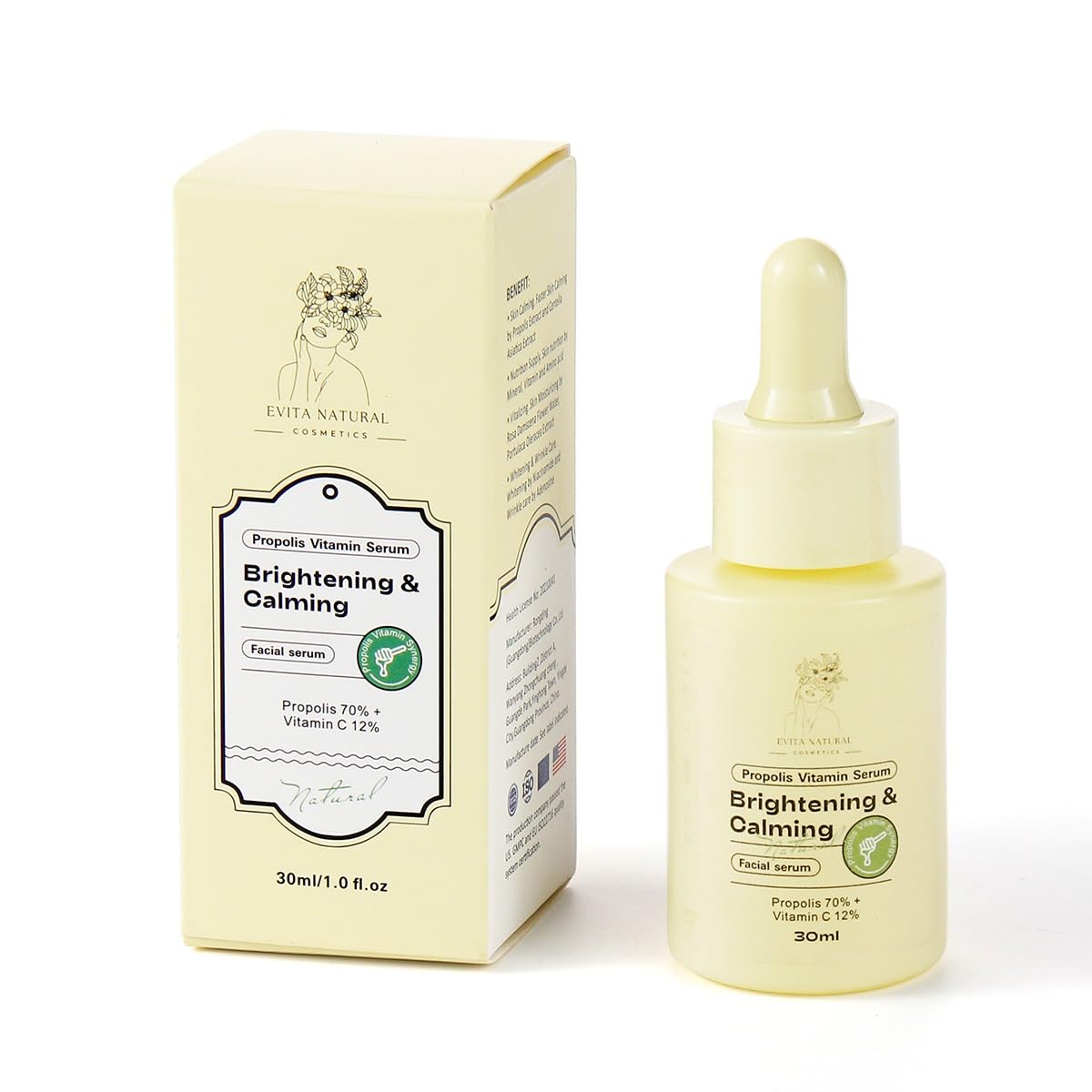 Propolis Vitamin Serum Soothing & Calming Facial Serum Propolis 70% + Vitamin C 12%.1 fl oz.
