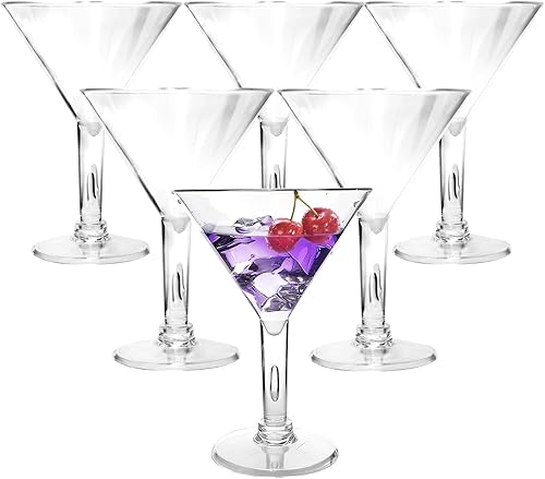 6 vasos de Martini acrílicos, vasos de Martini de plástico de 7 onzas, hechos de plástico inastillable, irrompibles y perfectos para piscina, al