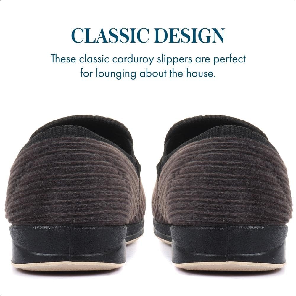 Pavers Men's Corduroy Slip-On Slippers - Antibacterial Permalose Protection - Memory Foam Insole - Extra Wide Fit - Elegant Footwear for Home Use 5 61agslFBAUL. AC SL1000