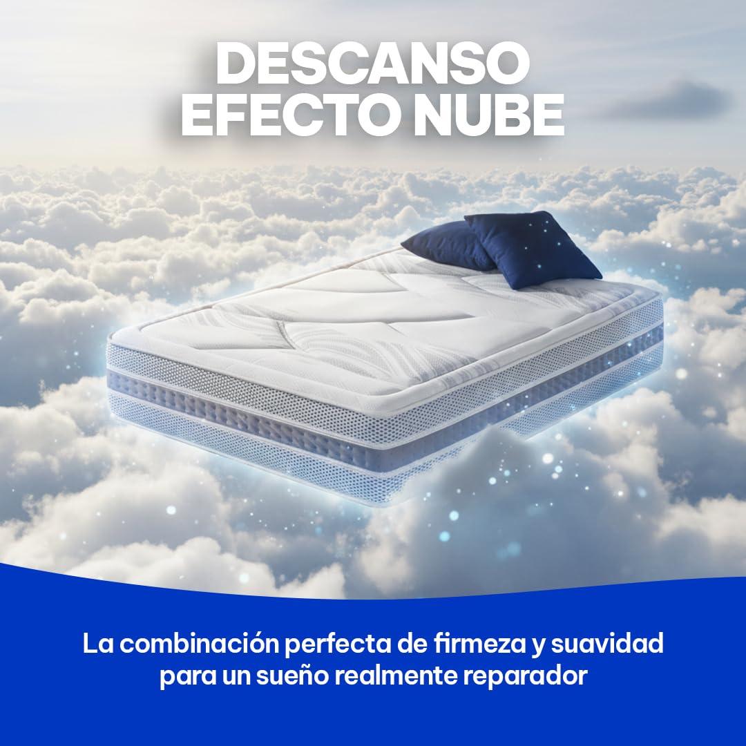 Moisury Colchón viscoelástico 150x190 Efecto Nube - 6 centímetros de viscoelástica Carbono - Colchón de firmeza Alta y Super Adaptable - Óptimo para Dolores de Espalda