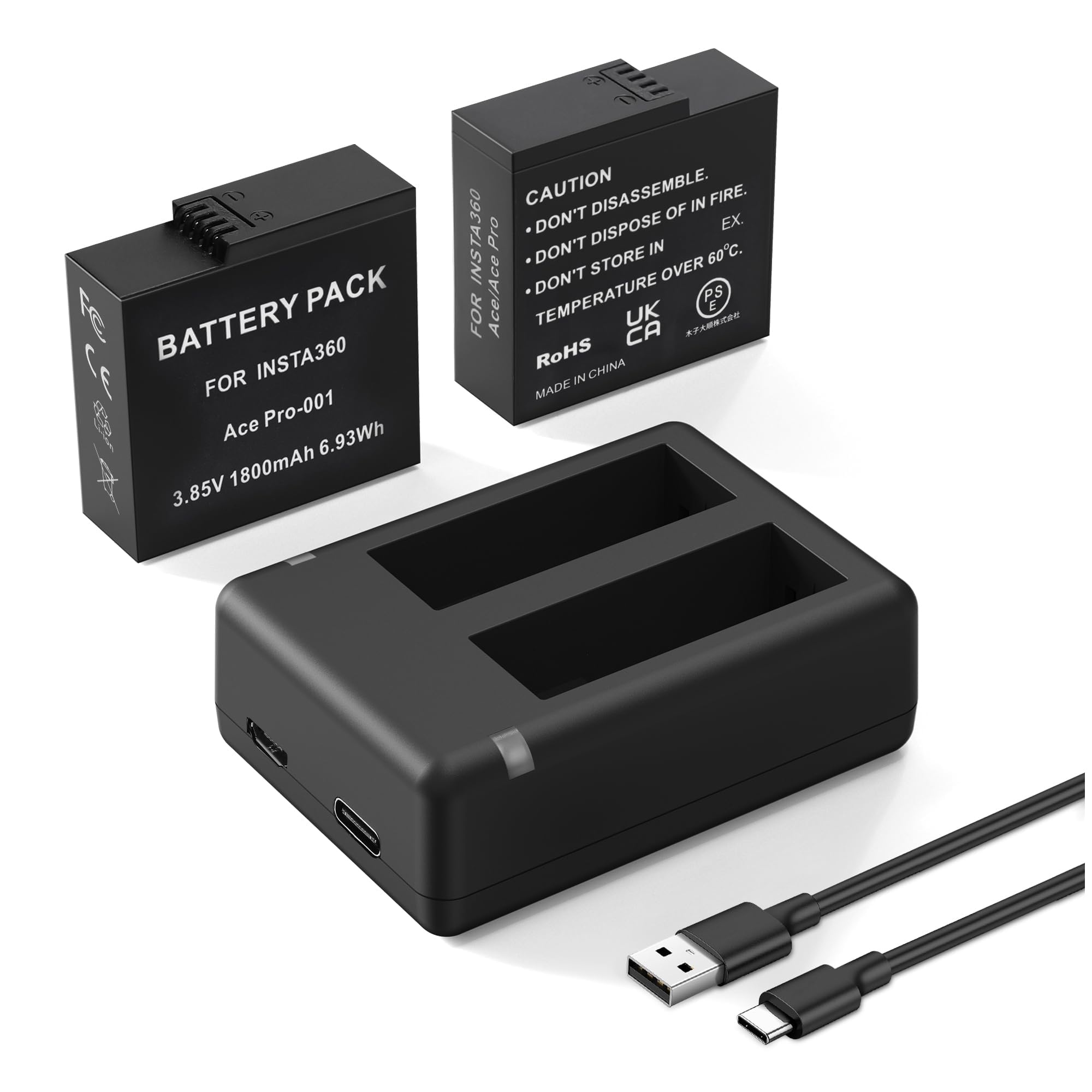 NALACAL 2 Packs Batteries 1800mAh for Insta 360 Ace Pro Battery, with Dual Fast Charge Hub, Compatible with Insta360 Ace/Ace Pro Camera