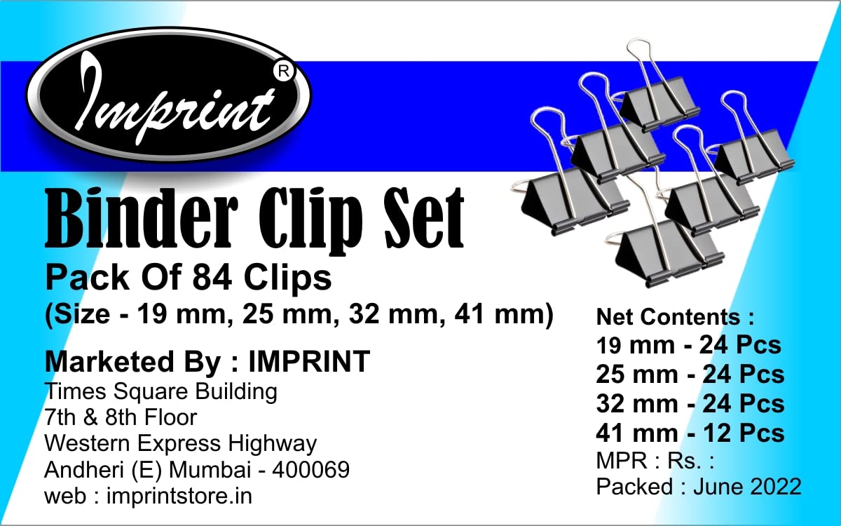 IMPRINT Set di clip per raccoglitore, 84 pezzi, dimensioni 19, 25, 32 e 41 mm, morsetti per raccoglitore, per soddisfare le diverse esigenze di utilizzo, confezionati in un barattolo riutilizzabile