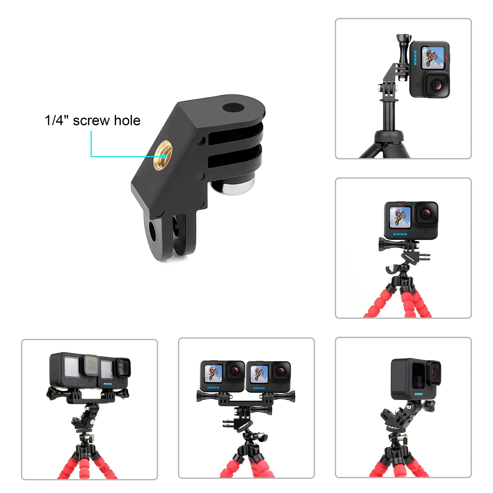 SOONSUN 1/4 adaptateur de montage sur trépied pour GoPro Hero 13 11 10 9 8 support de caméra à chaussure oide pour accessoire DJI AKASO SJCAM Eken Go Pro