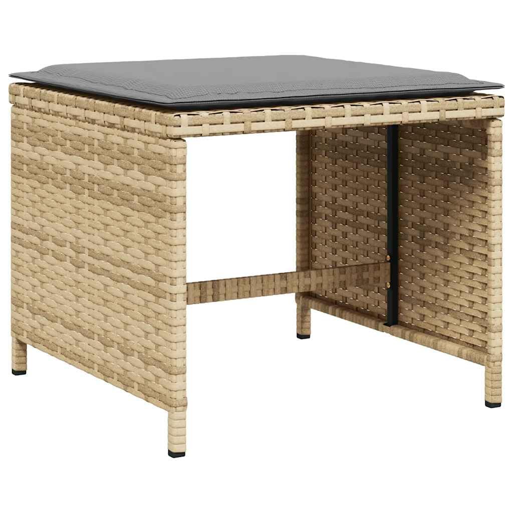 Taboret ogrodowy, 4 sztuki, polirattan, z poduszkami, 41 x 41 x 36