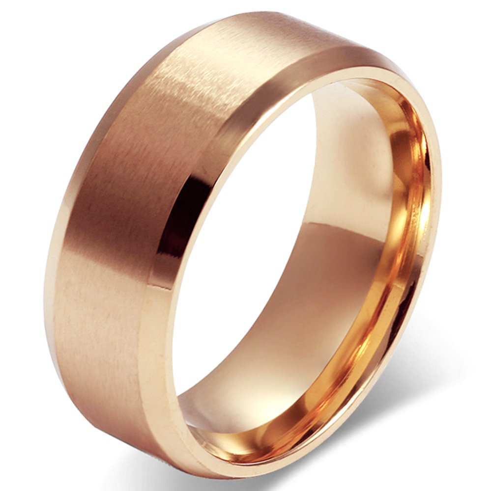 JewelryWeAnillo de Hombre Mujer Unisex, 8mm Anillo Clásico de Boda Compromiso, Acero Inoxidable,Color Negro Plateado Dorado Oro Rosa, Estilo Mecánico Minimalista，Regalo para Navidad