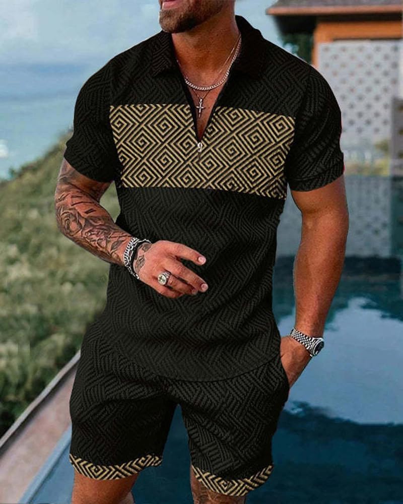 Xingfenly Men' Tracksuit Casual Summer Short Sleeve Shirt and shorts Suit Set Male Clothing Streetwear Clothes for Men