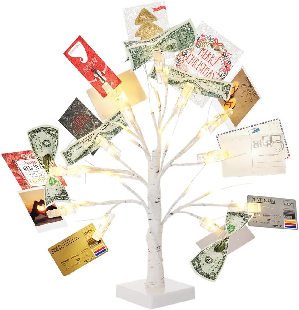 Unique Money Tree Gift Holder With 12 Clear Clips, Photo Cash Lottery Ticket Display For Weddings, Birthdays, Christmas, Home Decorations
