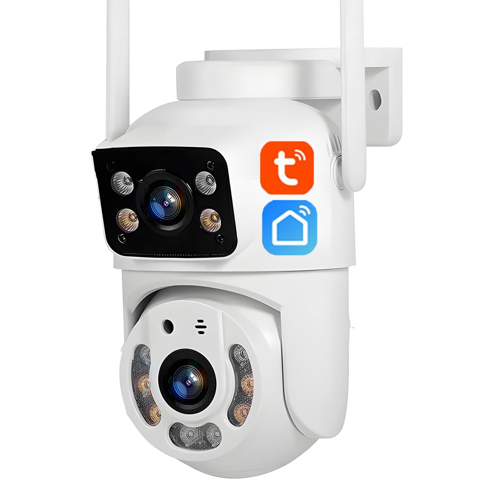 KEYQEEN Tuya 5MP+5MP Dual Lens PTZ WIFI IP Camera, IP66 Outdoor Night Vision Security Camera Auto Tracking 2-Way Audio Surveillance,Camera