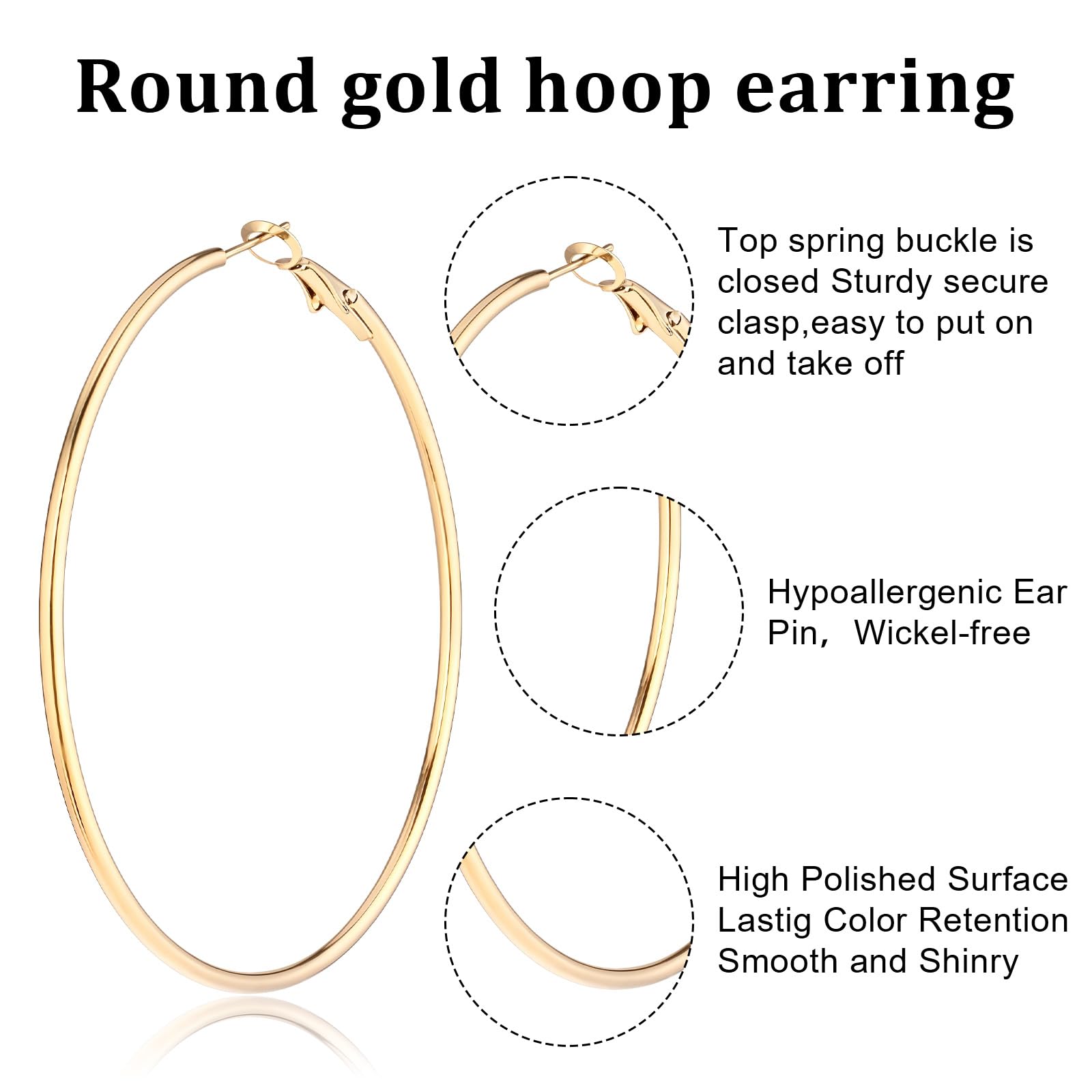 4Pcs Stainless Steel Hoop Earrings, Large Circle Silver Hoop Cartilage Gold Silver Rose gold Black Oversize Earrings for Women: 50mm
