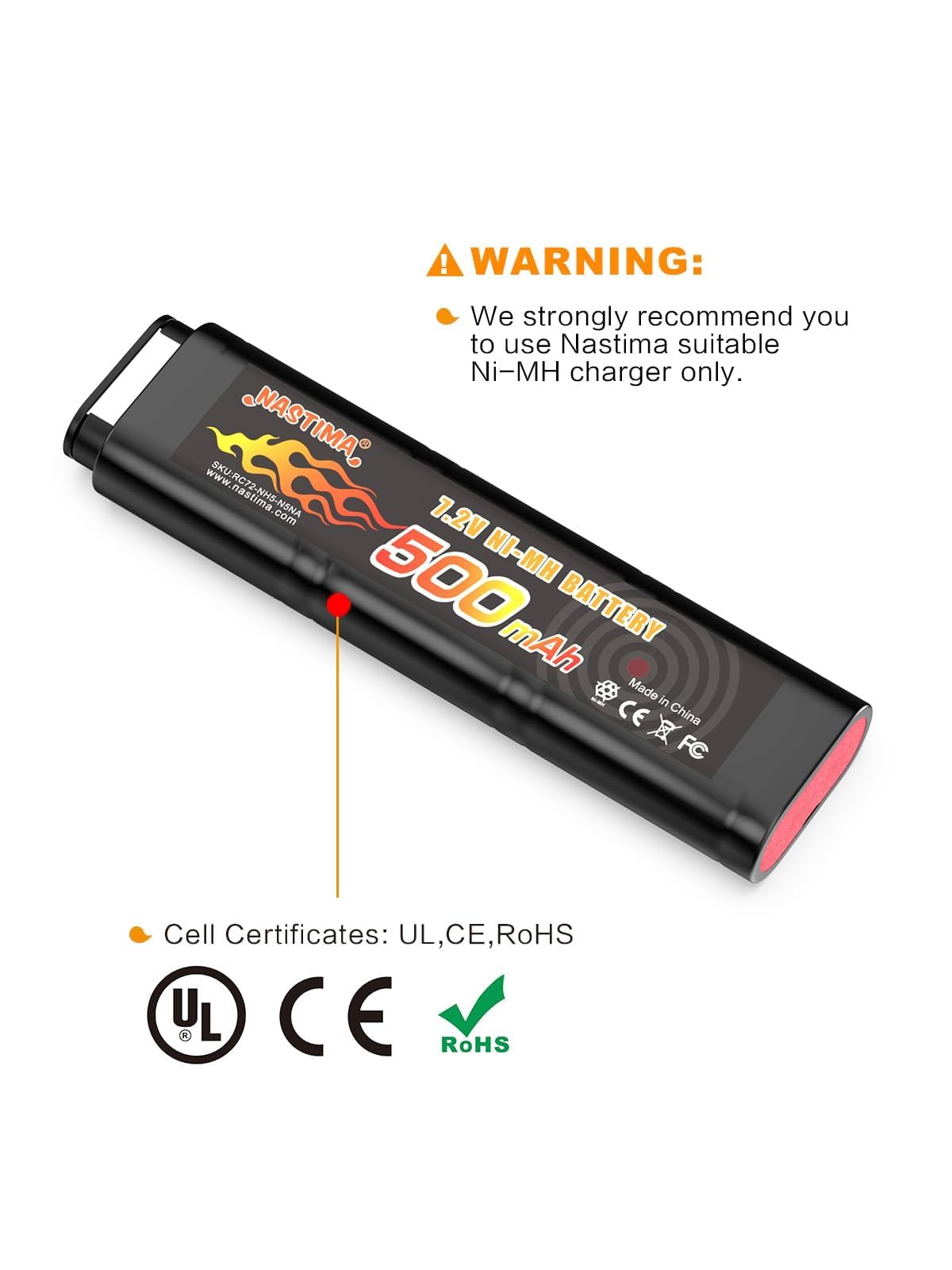 NASTIMA 2/3N 7,2V 500mAh Batteria Ni-MH per CM030 CM121, CM122, CM123, Marui 18C, P8, M93R AEP AEG M81, M84 e TM AEP Pistole Softair