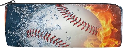 Miniatura 1 de AUUXVA Bolsa de lápices deportiva para béisbol, agua de fuego, estuche para lápices, bolsa con cremallera, bolsa para brochas de maquillaje, para la