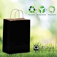 Vista 58 de Qutuus Bolsas de regalo de papel negro con asas, 50 unidades de 8 x 4.5 x 10 pulgadas, bolsa de papel kraft negro con asas a granel para compras