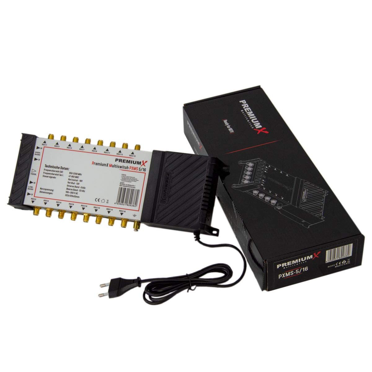 PremiumX Satelliten-Komplettanlage Fuba DAA 850 A Satellitenschüssel Alu Anthrazit 5/16 Multiswitch LNB F-Stecker, 1 SAT 16 Teilnehmer