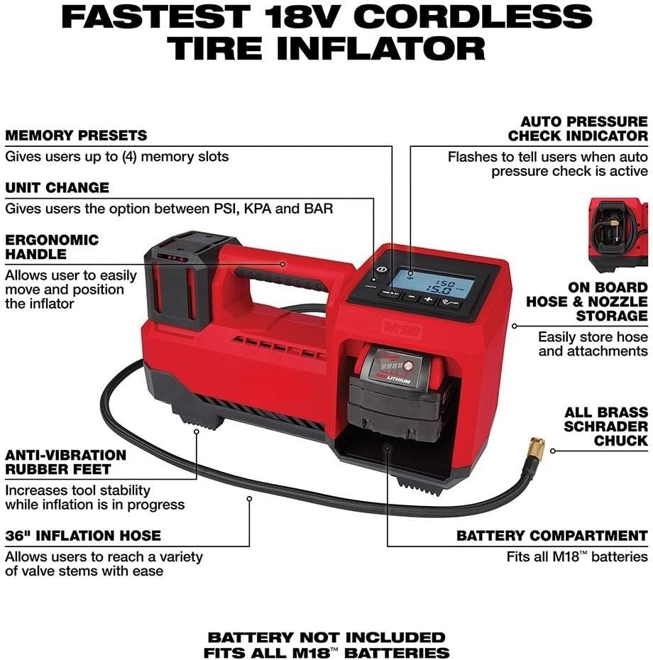 Compatible for use with Milwaukee 3697-22IN M18 FUEL 18V Hammer Drill/Drive Kit w/ M18 Tire Inflator