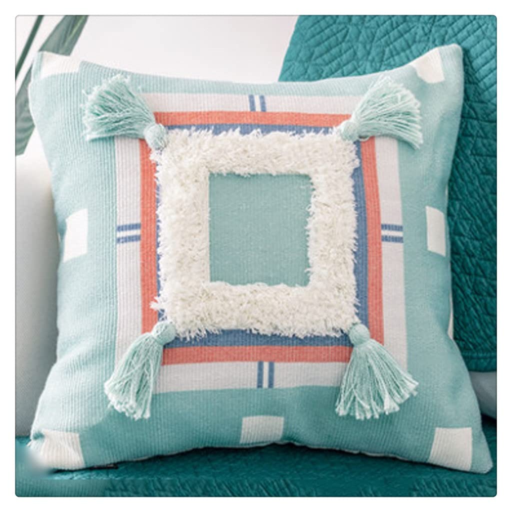 MFJGHU Northern Europe Linen Embroidery Pillow Cover Tassels Geometric Home Decor Cushion Pillowcase Sham(Style B)