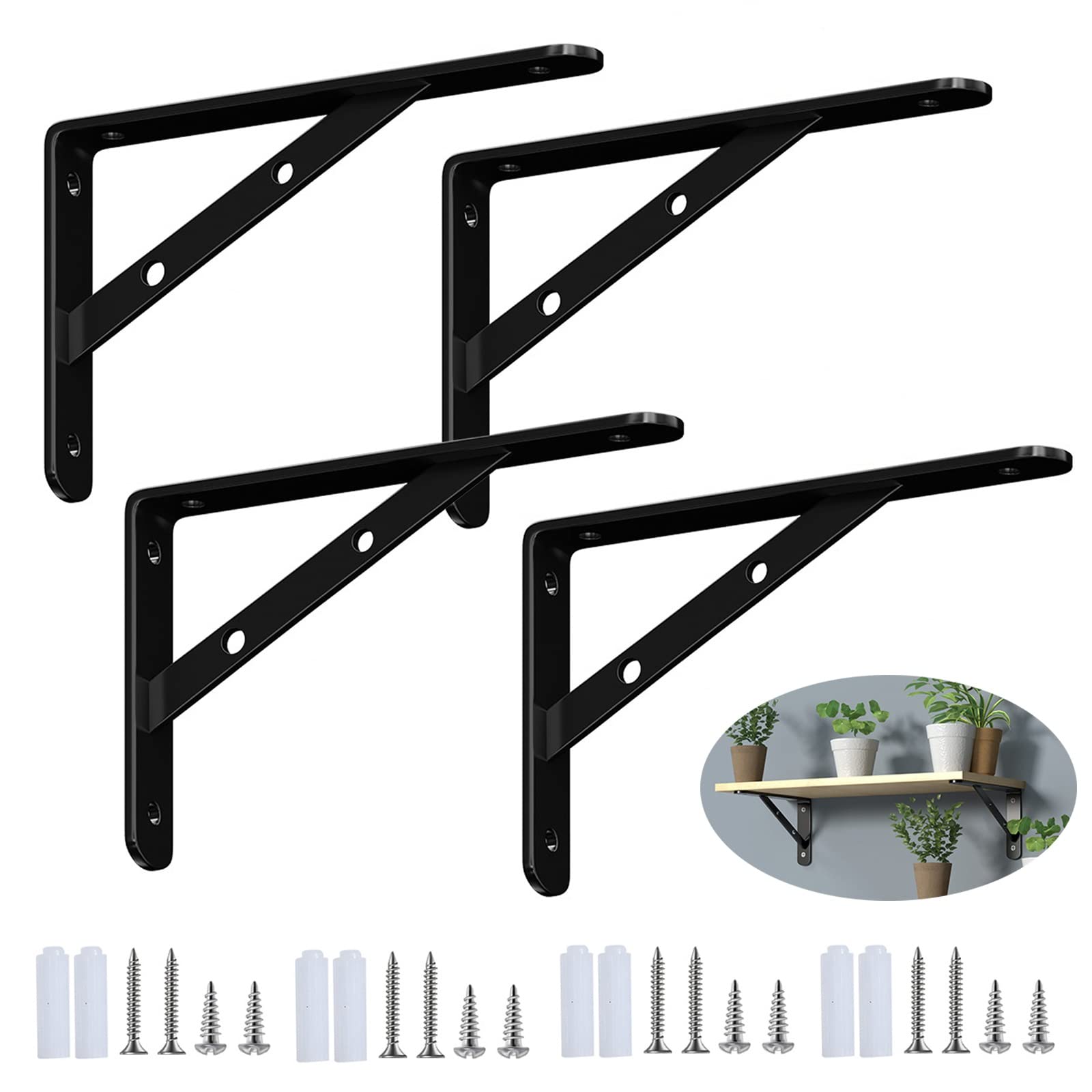 HJXGQJM Dreieck Regalhalterung,Metall Regalträger, Regalkonsole for Die Wandmontage,Balkonblumenständer,4 Stück Regalkonsole Wandhalterungen Regalträger Wandregalhalterung(350x220mm)
